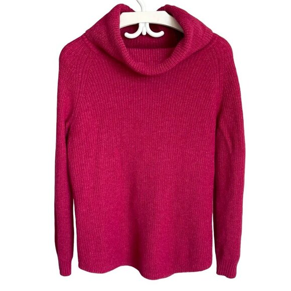 TAHARI Dark Pink Cowl Neck Sweater Merino Wool Blend Raspberry Women's Medium - Picture 1 of 13